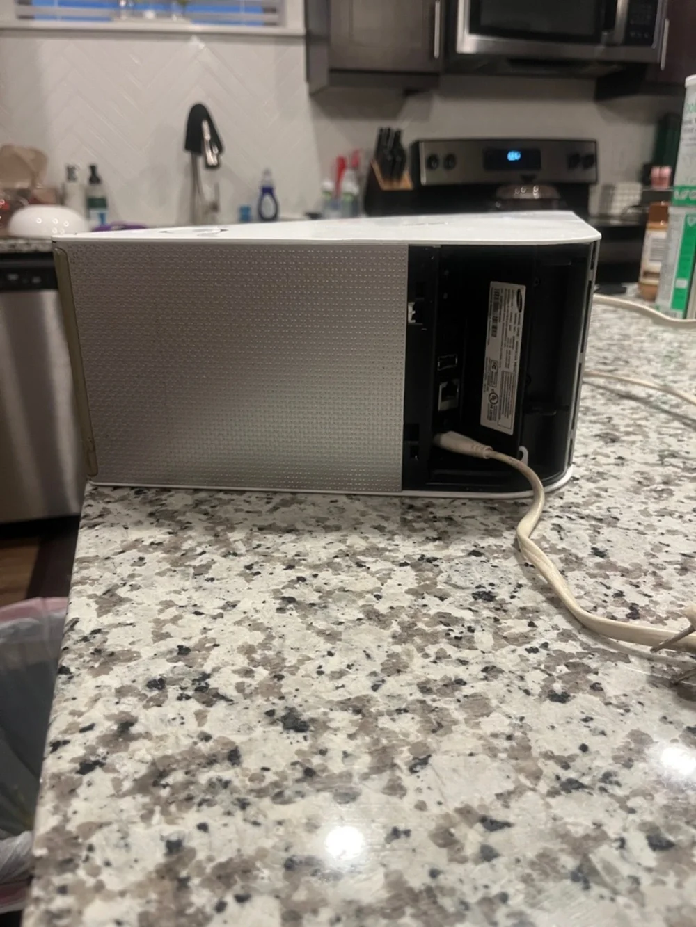 Samsung White and Light Gray Triangular Wireless Speaker